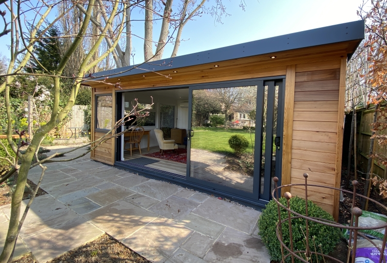 Garden Room with Cedar Cladding, Tri-Sliding Doors, Fully Fitted Kitchen. London