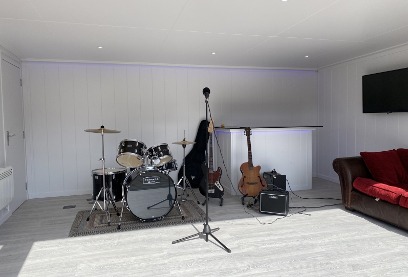 music room in the garden for band practice in Sussex