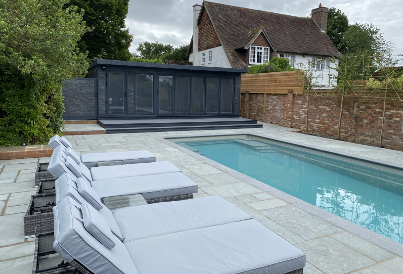 Poolside Room with Bi-folding Doors, Shower Room, Stone Cladding and Fitted Kitchen, West Sussex
