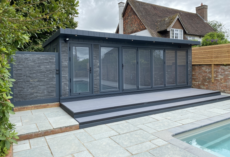 Poolside Room with Bi-folding Doors, Shower Room, Stone Cladding and Fitted Kitchen, West Sussex