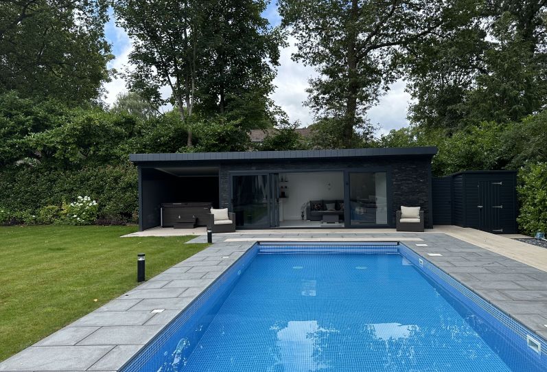 Poolside Room with Sliding Doors, Canopy, Bar & Shower Room in Surrey