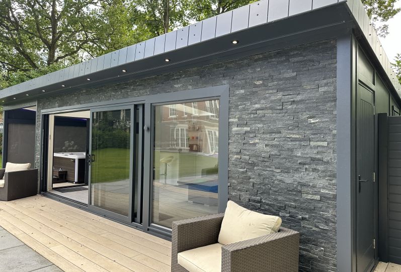 Poolside Room with Sliding Doors, Canopy, Bar & Shower Room in Surrey