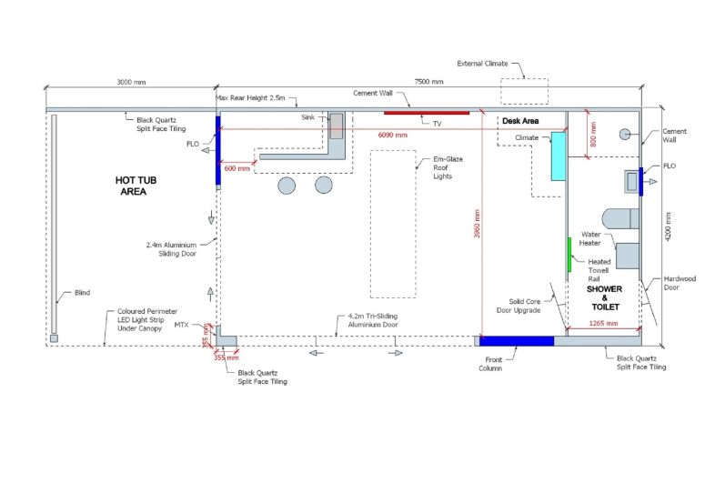 Poolside Room with Tri-Sliding Doors, Bar, Shower Room and Canopy with Blind in Surrey