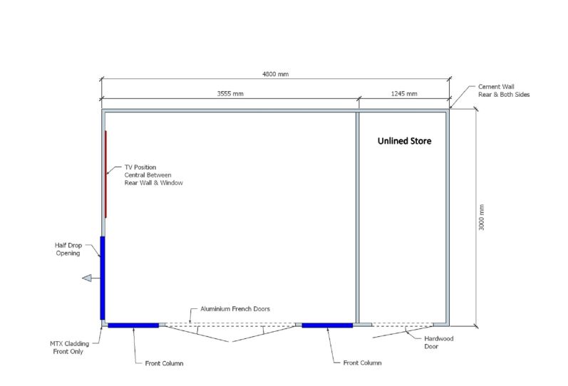 Floor Plan for Kite 3.6m x 3m Garden Room with 1.2m Store - Surrey