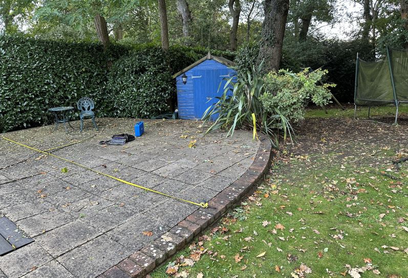 Before Installation of a Poolside Room with Bi-folding Doors, Outdoor Shower & Sauna in Surrey