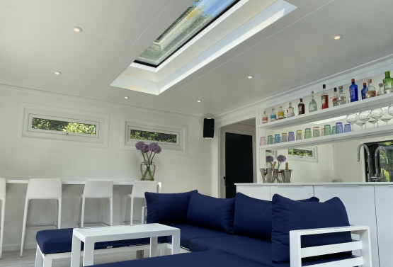 pool side room and  garden wellness retreat with roof light , lounge and bar Burwood park Surrey
