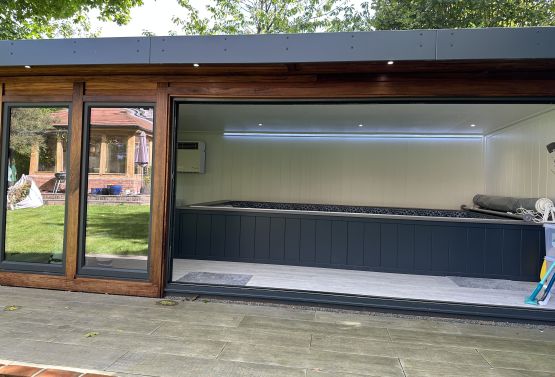 Endless Pool Room with Iroko Cladding and Bi-Folding Doors REF: 6101 Berkhampstead